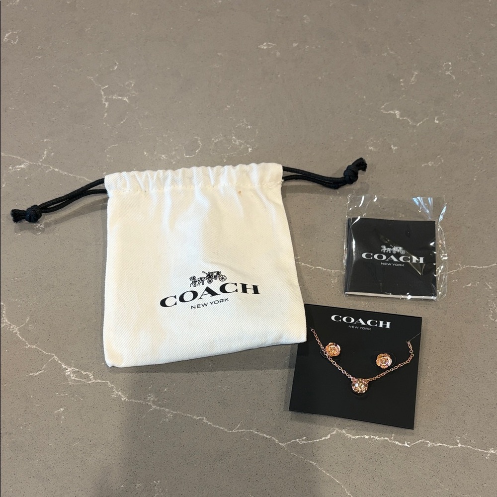 Holiday Gift set Coach Rose Gold Jewelry Set with Cream Pouch